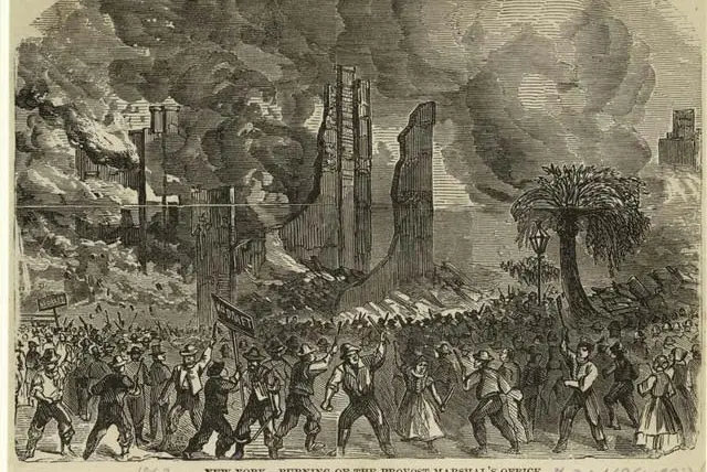 "The Burning Of The Provost Marshal's Office"New York was already a center of industry for the warâfactories made uniforms, the Brooklyn Navy Yard built warships, Wall Street financed the warâbut a draft lottery on July 13 became a flashpoint. A crowd of 500 threw bricks at a draft locationâThird Avenue and 47th Streetâand set fire to the building. Stores were ransacked, and riots spread. Police officers were beaten, including police superintendent John Kennedy, who was only saved when someone said he was deadâhe actually had 20 wounds and over 70 bruises.By the afternoon, blacks started to become targetsâthe Colored Orphan Asylum (Fifth Avenue between 43rd and 44th Streets) was looted and burned down by thousands of angry men and women. Two hundred thirty-three orphans, who were essentially unharmed, were moved to the 35th Street Police Station, and they were luckyâmany blacks (including children) were beaten and eleven were killed, including a disabled black man who was beaten, hanged and then dragged through the mud and a seven-year-old who was caught while trying to flee a fire and beaten to death. Tenements occupied by blacks were set on fire.Over the course of the riots, mobs also attacked those who supported the Union, like Republicans or those who they believed to be Republican, and ransacked stores frequented by the wealthy, like Brooks Brothers (which also made uniforms for NY's troops). They also burned down the offices of the New York Daily Tribune, which was led by pro-Republican Horace Greeley. Whites who gave shelter to blacks or tried to stop the riots were assaulted; brothels who had mixed-race clientele were also targeted.  The city's Board of Aldermen and Common Counsel passed a resolution to pay $2.5 million for exemptions for workers.By the fourth day, July 16, Governor Seymore asked Archbishop John Hughes to help calm down rioters, and Hughes, Irish himself (and who had published racist diatribes), appealed to thousands, "I have been hurt by the report that you were rioters. You cannot imagine that I could hear these things without being grievously pained." On that very day, four thousand federal troops arrived from Gettysburg and the riots ended the next day.The official death toll was 119, but it's believed as many as two thousand could have been killed while thousands were injured. One result of the violence was that some blacks moved from Manhattan to Brooklyn and New Jersey. Like what you read here? Tune in to BBC America's Copper, a gripping new crime-drama series set in 1860s New York City from Academy AwardÂ®-winner Barry Levinson and EmmyÂ® Award-winner Tom Fontana. Watch the series premiere of Copper only on BBC America. For more updates on the series, be sure to like Copper on Facebook and follow Copper on Twitter.